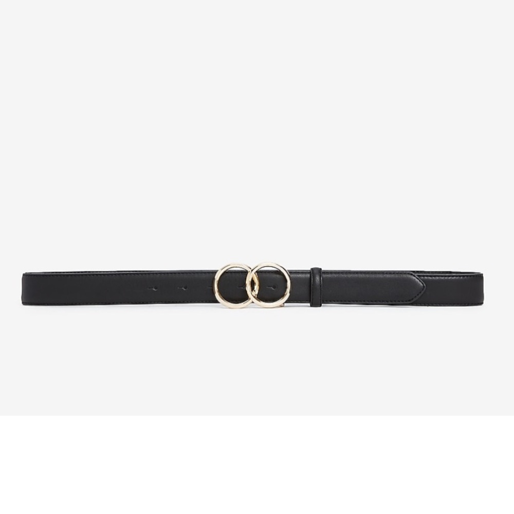 EXPRESS | Black Skinny Double O-ring Belt - Size L